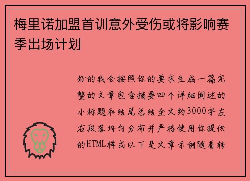 梅里诺加盟首训意外受伤或将影响赛季出场计划